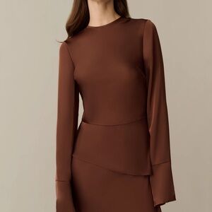 O.p.t - Taylor Dress Chic Brown Maxi Dress with Long Sleeves